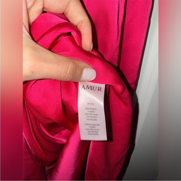 AMUR Deena‎ One Shoulder Midi Dress in Rosie Raspberry Hot Pink Satin Cut Out 4 - Picture 14 of 15